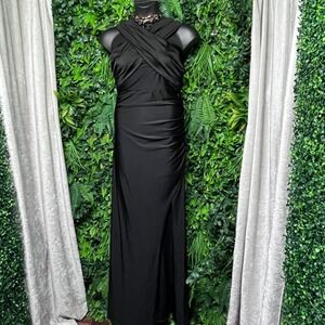 Fashion Nova Dress 1X Black Ruched‎ Off Shoulder Maxi Gown Formal 3279